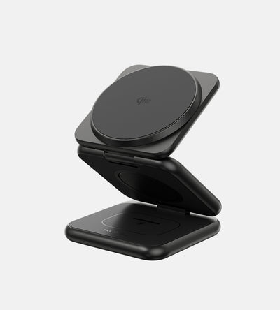 KUXIU X40Q QI2 15W 3-In-1 Foldable Magnetic Wireless Charging Station - Black