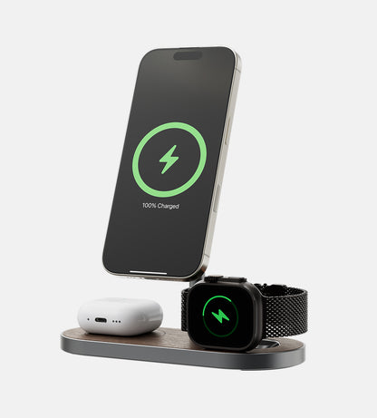 KUXIU X23 Pro 3-in-1 MagSafe Schnellladeständer mit Dual-Core-Technologie – Holzmaserung