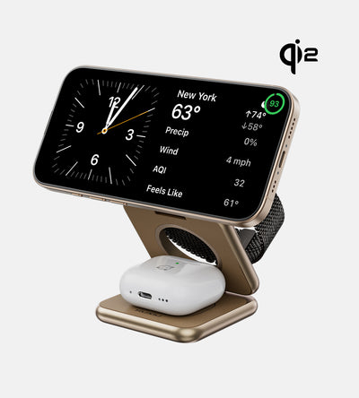 KUXIU X40Q Składany Stojak Ładujący MagSafe 3 w 1 z Certyfikatem Qi2 - Pustynny Tytan