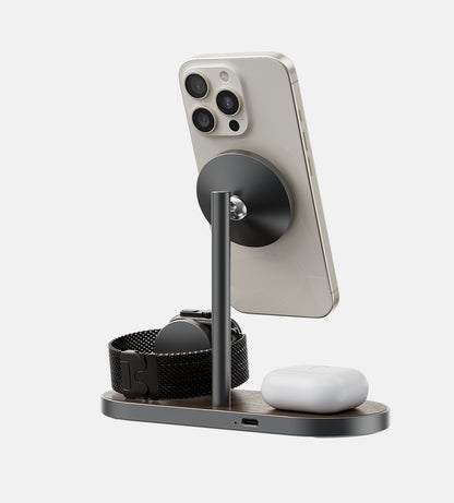 KUXIU X23 Pro 3-in-1 MagSafe Schnellladeständer mit Dual-Core-Technologie – Holzmaserung