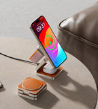 KUXIU X40 Pro 3-In-1 Foldable Magnetic Wireless Charger & Stand Kit - Orange leather