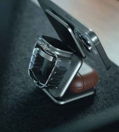 KUXIU X40Q Qi2 3-w-1 Składana Magnetyczna Stacja Ładowania Bezprzewodowego - Titanium Gold