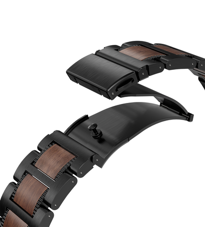 KUXIU Red Sandalwood & Stainless Steel Apple Watch Band
