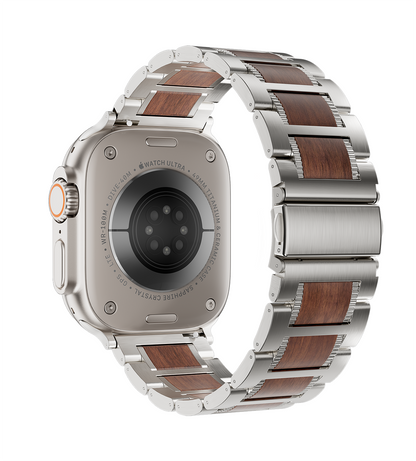 KUXIU Red Sandalwood & Stainless Steel Apple Watch Band