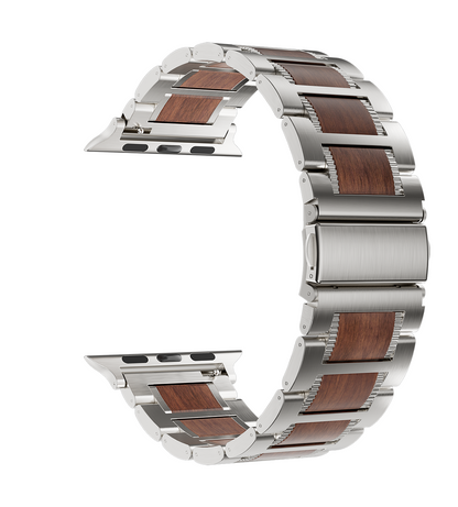 KUXIU Red Sandalwood & Stainless Steel Apple Watch Band