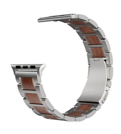 KUXIU Red Sandalwood & Stainless Steel Apple Watch Band