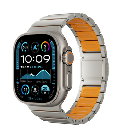 KUXIU Pure Titanium Watch Band with Magnetic Clasp – Titanium & Orange