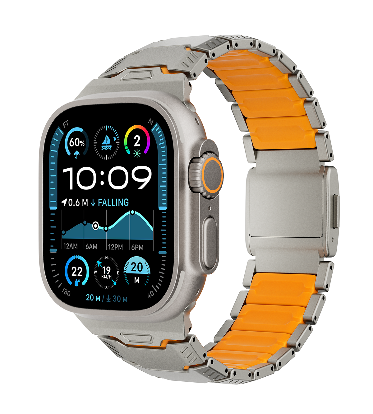 KUXIU Titanium Alloy Watch Band with Magnetic Clasp – Titanium & Orange