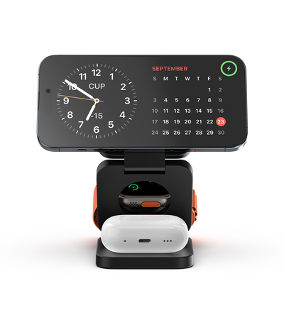 KUXIU X55 3-w-1 Składana Stacja Ładowania Bezprzewodowego z Magnesem - Czarny