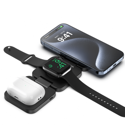 KUXIU X55 3-w-1 Składana Stacja Ładowania Bezprzewodowego z Magnesem - Czarny