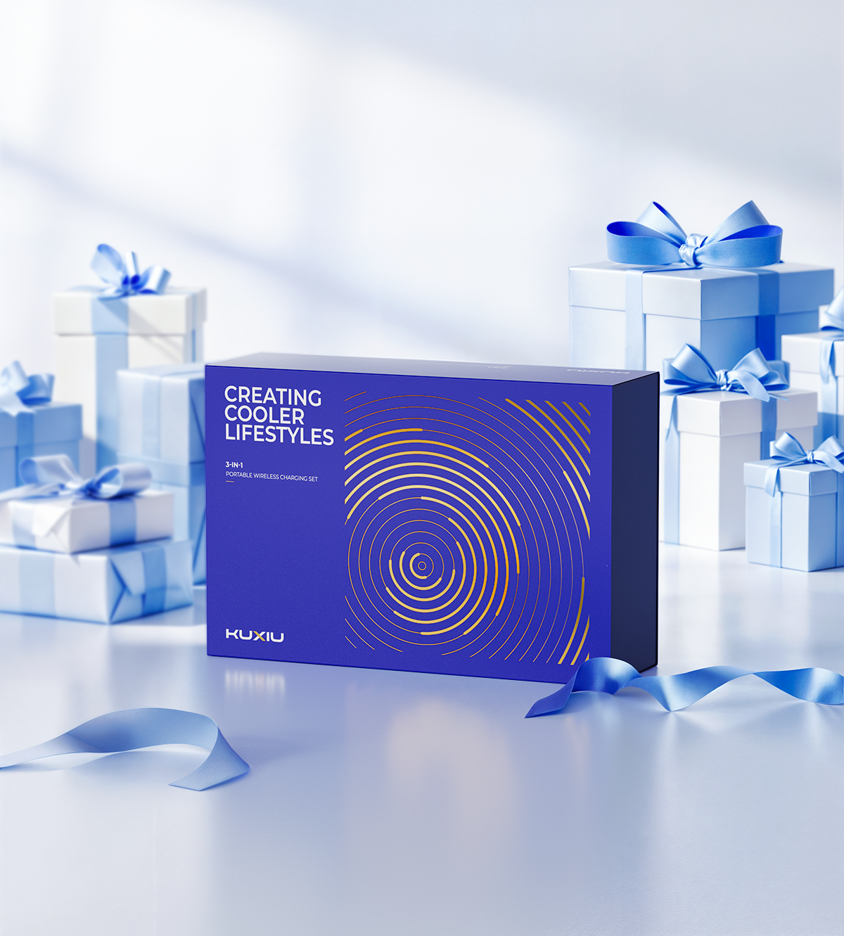 KUXIU X40 Turbo Series 3-in-1 Portable Wireless Charging Gift Set - Gray