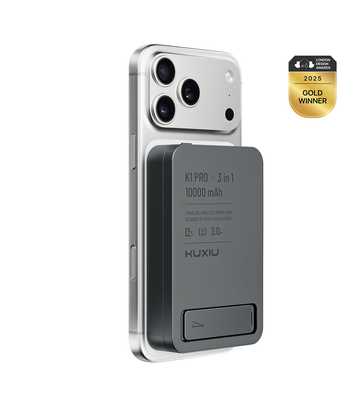 KUXIU K1 15W Fast Charging 3-in-1 MagSafe Wireless Power Bank - 10000mAh · Gray