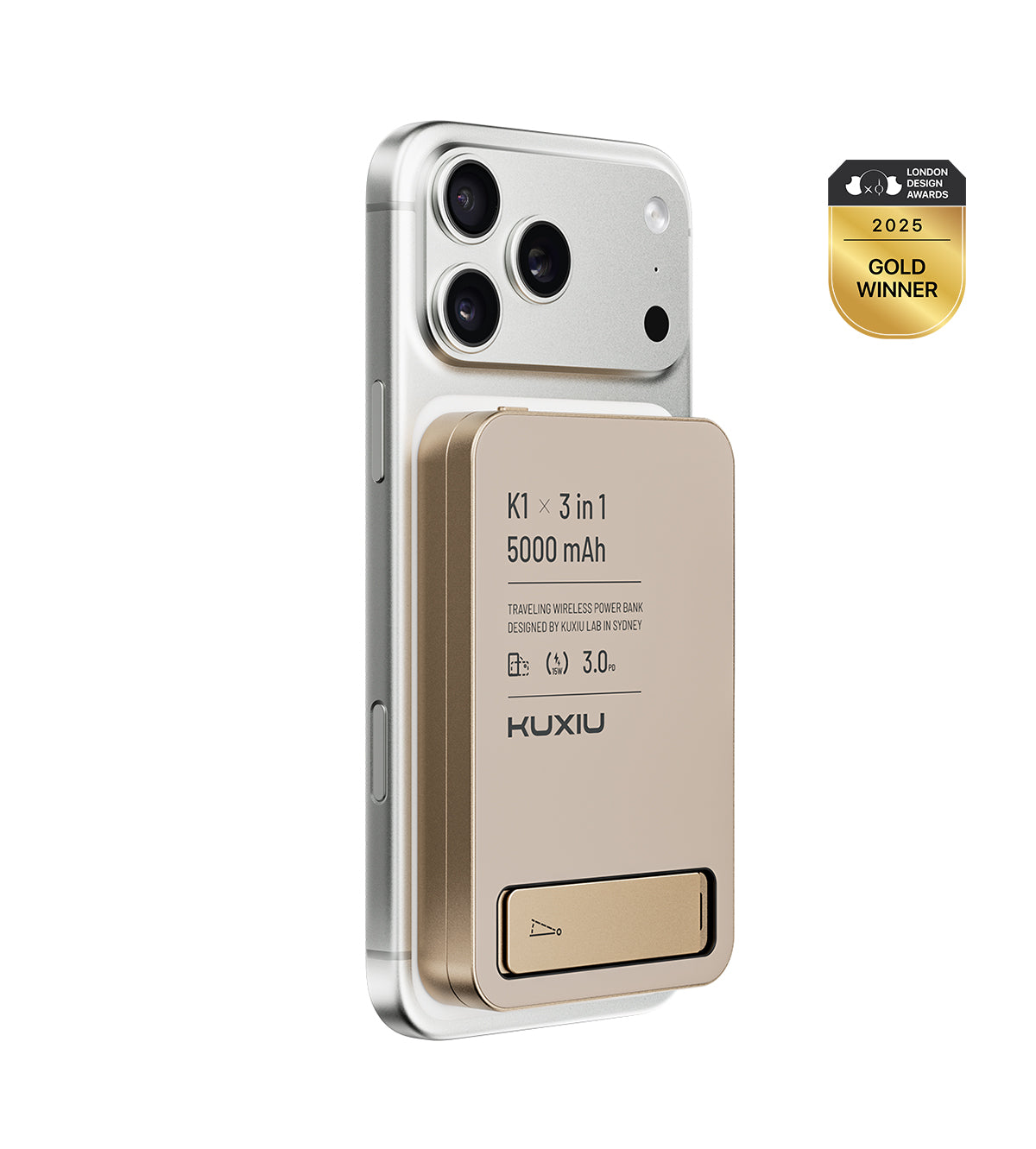 KUXIU K1 15W Fast Charging 3-in-1 MagSafe Wireless Power Bank - 5000mAh - Desert Titanium