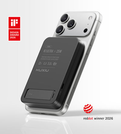 KUXIU K1 Ultra 10000mAh 25W Pengecasan Pantas 3-dalam-1 MagSafe Tanpa Wayar Bank Kuasa - Hitam