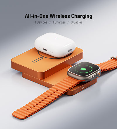 KUXIU K1 Ultra 10000mAh 25W Fast Charging 3-in-1 MagSafe Wireless Power Bank - Cosmic Orange