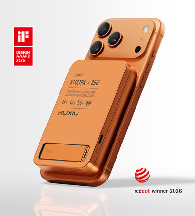 KUXIU K1 Ultra 10000mAh 25W Pengecasan Pantas 3-dalam-1 MagSafe Tanpa Wayar Bank Kuasa - Jingga Kosmik