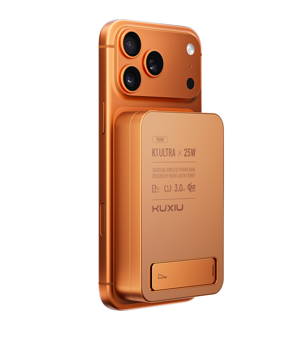 KUXIU K1 Ultra Qi2.2 25W Fast Charging 3-in-1 MagSafe Wireless Power Bank - Cosmic Orange