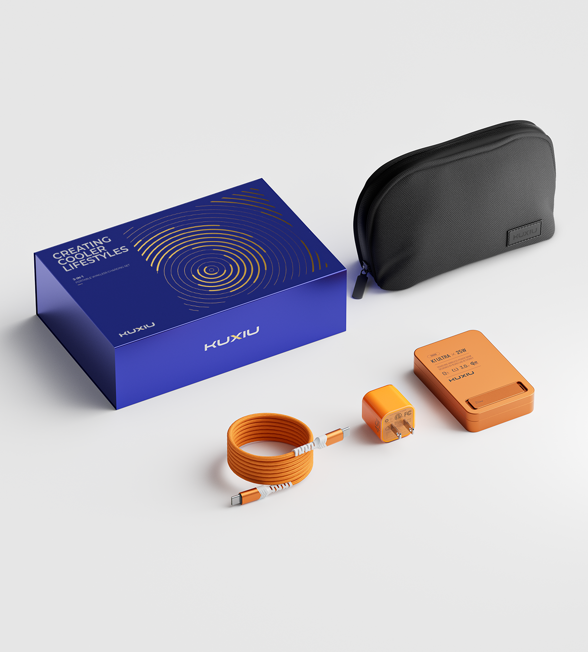 KUXIU K1 Ultra Series 3-in-1 Portable Wireless Charging Gift Set - Cosmic Orange