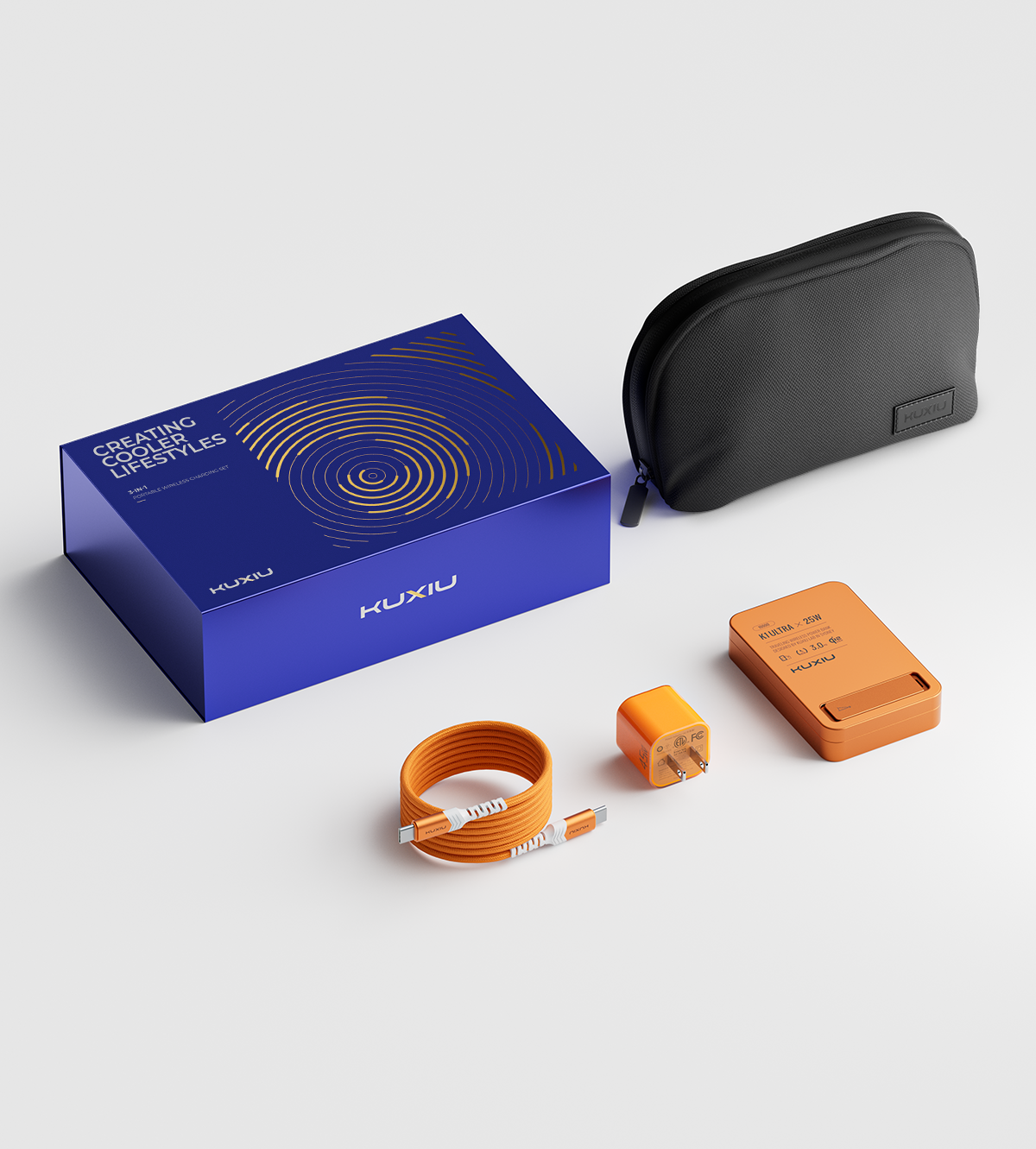 KUXIU K1 Ultra Series 3-in-1 Portable Wireless Charging Gift Set - Cosmic Orange