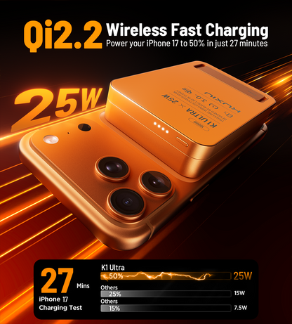 KUXIU K1 Ultra Qi2.2 25W Fast Charging 3-in-1 MagSafe Wireless Power Bank - Cosmic Orange