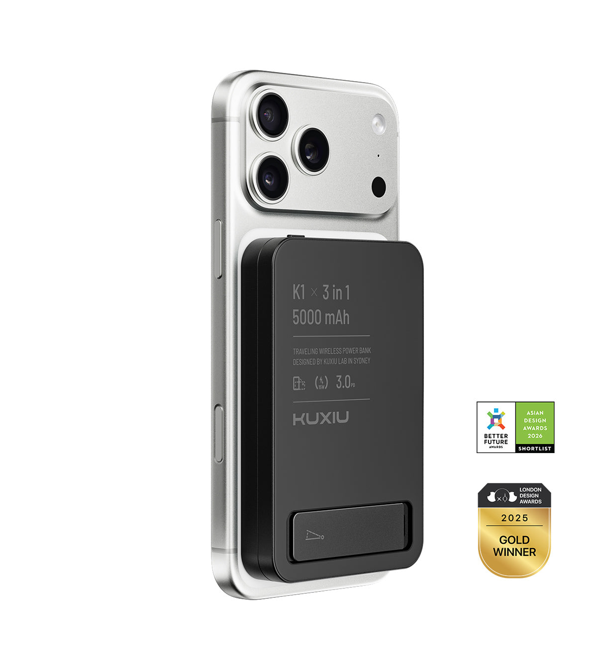 KUXIU K1 15W Schnellladende 3-in-1 MagSafe Powerbank - Schwarz