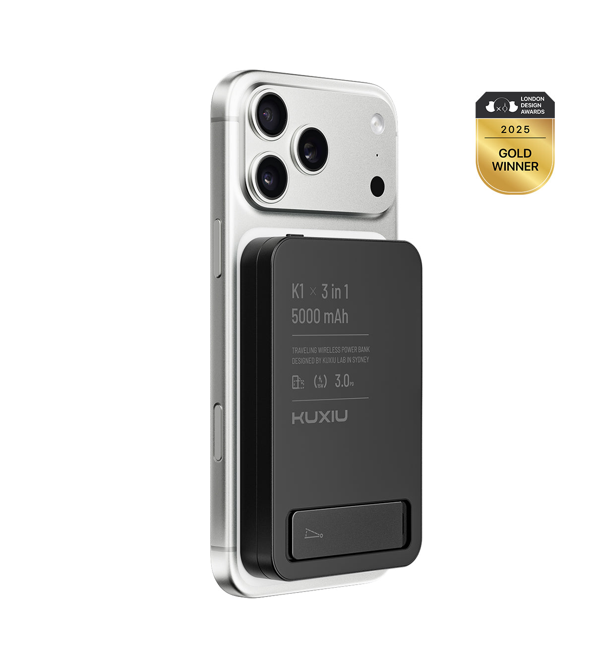 KUXIU K1 15W Fast Charging 3-in-1 MagSafe Wireless Power Bank - Black