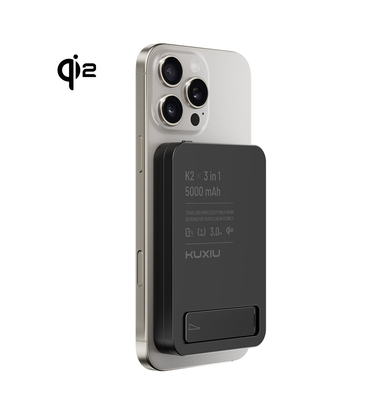KUXIU K2 Qi2 15W Fast Charging 3-in-1 MagSafe Power Bank - Black