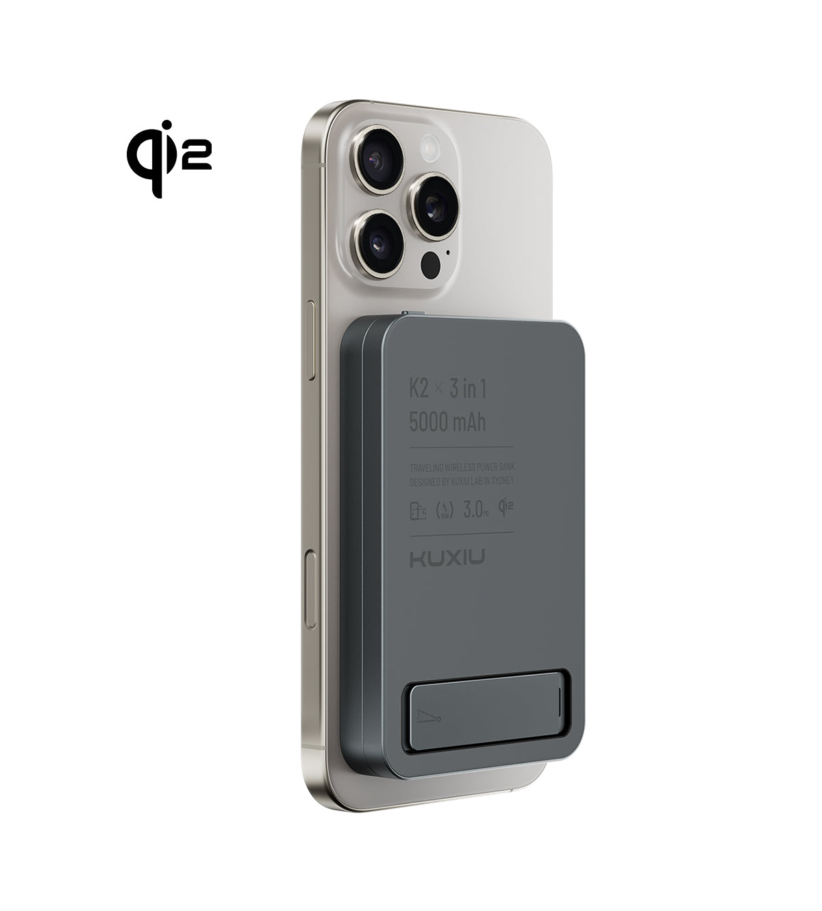 KUXIU K2 Qi2 15W Fast Charging 3-in-1 MagSafe Power Bank - Gray