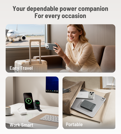 KUXIU K2 Qi2 15W急速充電対応 3-in-1 MagSafeモバイルバッテリー - グレー