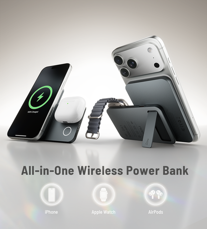 KUXIU K2 Qi2 15W Fast Charging 3-in-1 MagSafe Power Bank - Gray