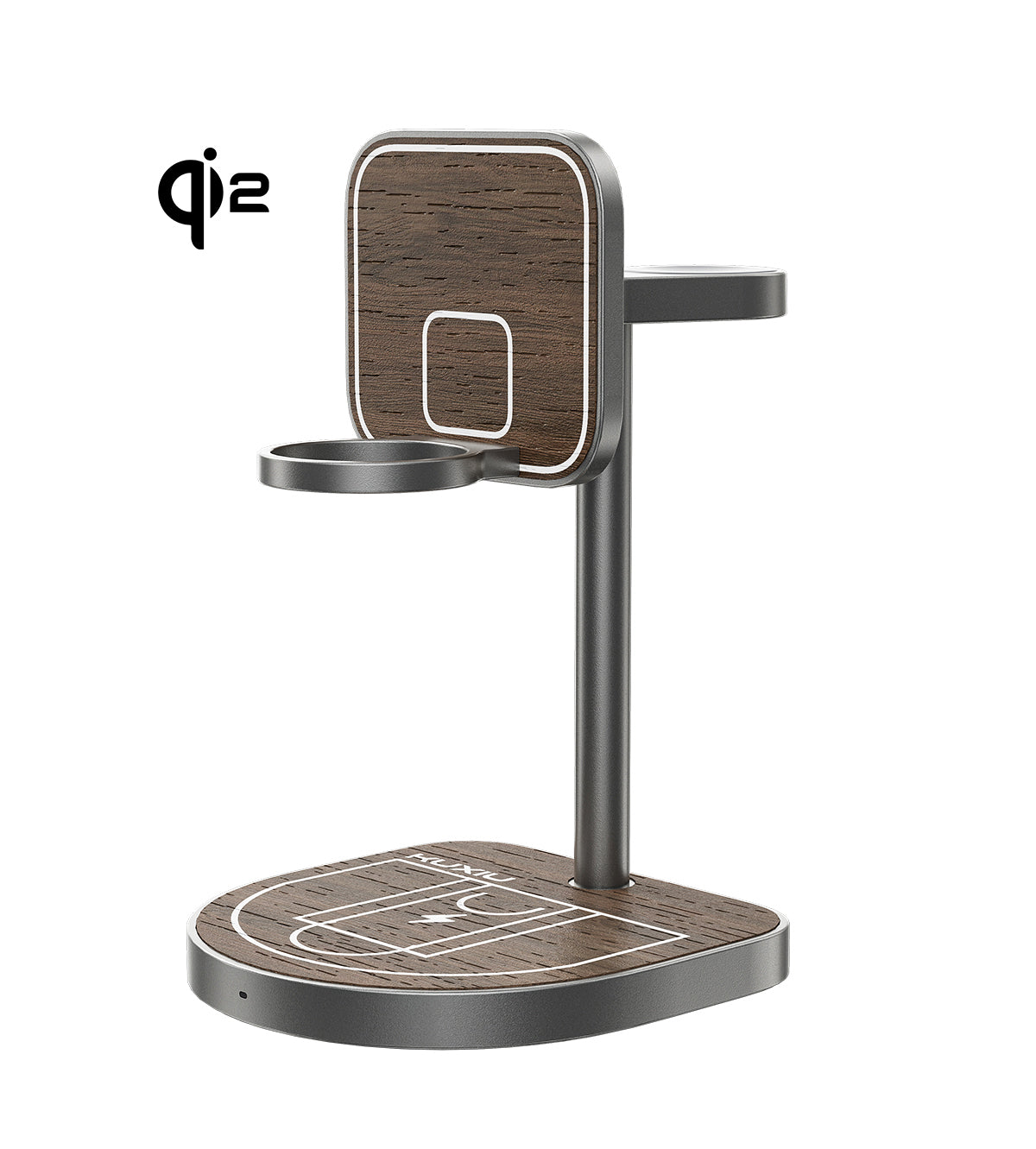 KUXIU Qi2 3-Point Power Creative 3-in-1 MagSafe Charging Stand - Wood Grain