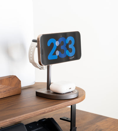 Soporte de Carga Inalámbrica Magnética 3 en 1 Creativo de KUXIU Qi2 con Potencia de 3 Puntos - Textura de Madera