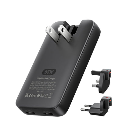 KUXIU 65W UltraSlim GaN Adapter – US Plug + EU & UK Plug Adapter Set