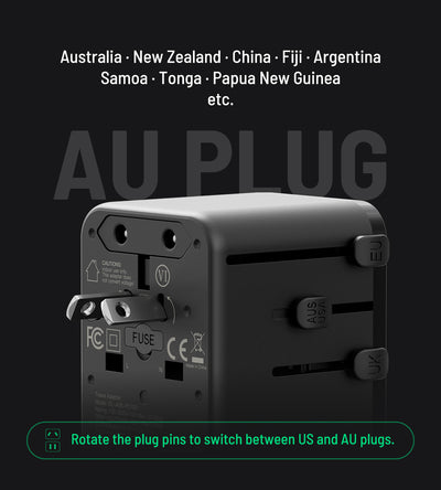 KUXIU 100W Universal Travel Adapter with Built-in Retractable Cable