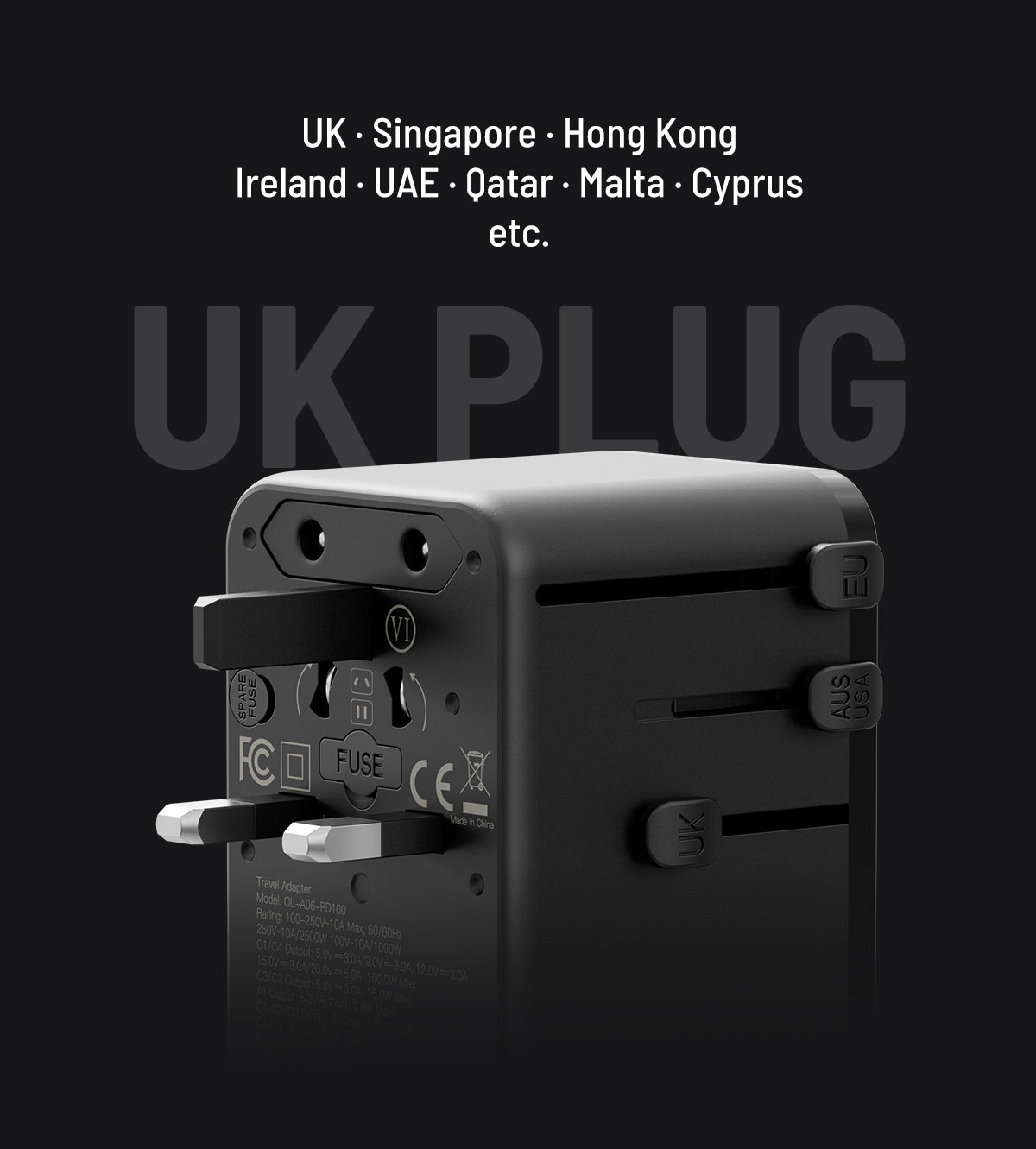 KUXIU 100W Universal Travel Adapter with Built-in Retractable Cable
