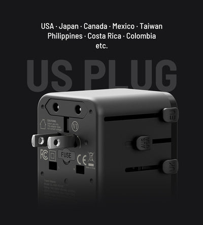 KUXIU 100W Universal Travel Adapter with Built-in Retractable Cable