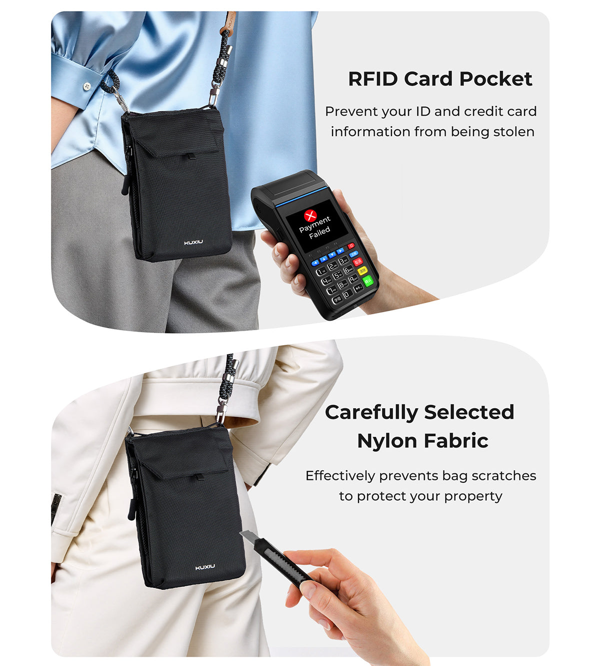 KUXIU Smart Shield Bag – RFID Blocking, Waterproof & Anti-Cut - Black