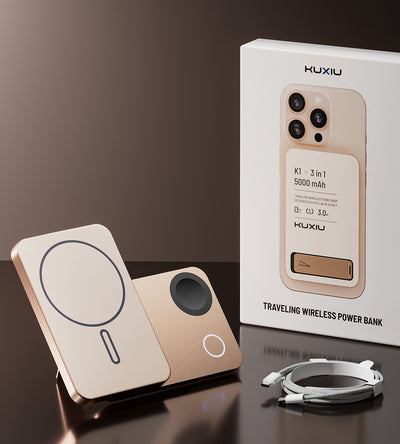 KUXIU K1 Power Bank MagSafe 3 in 1 a Ricarica Rapida da 15W - 5000mAh - Titanio desertico