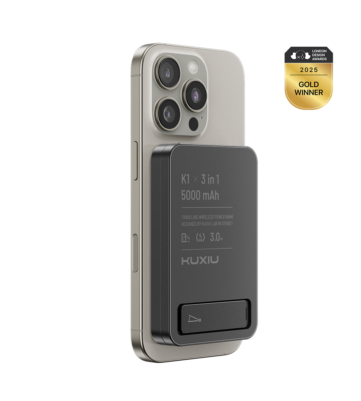 KUXIU K1 15W Fast Charging 3-in-1 MagSafe Wireless Power Bank - Black
