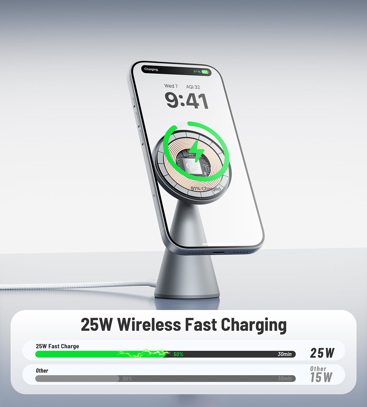 KUXIU X1 Turbo 25W MagSafe skládací bezdrátový nabíjecí stojan - Šedá