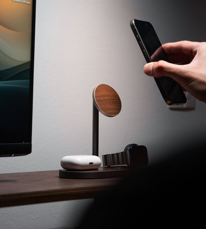 KUXIU X23 Pro 3-in-1 MagSafe Schnellladeständer mit Dual-Core-Technologie – Holzmaserung