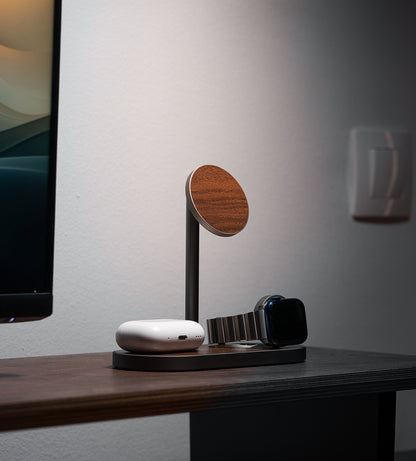 KUXIU X23 Pro 3-in-1 MagSafe Schnellladeständer mit Dual-Core-Technologie – Holzmaserung