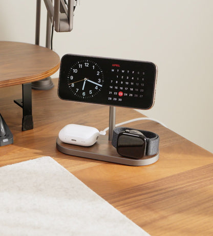 KUXIU X23 Pro 3-in-1 MagSafe Schnellladeständer mit Dual-Core-Technologie – Holzmaserung