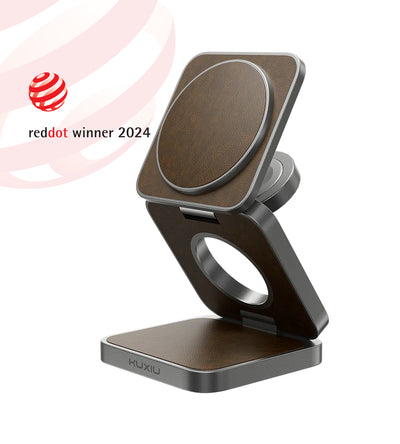 KUXIU X40 Pro 3-in-1 MagSafe Foldable Charging Stand - Leather Edition