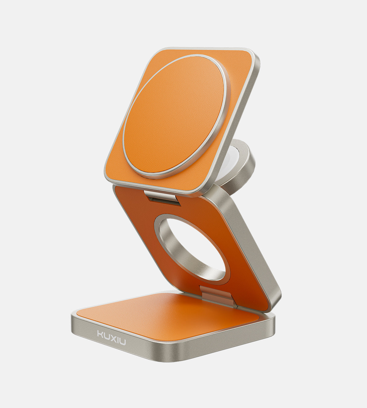 KUXIU X40 Pro Orange Leather 3-In-1 Foldable Magnetic Wireless Charging Station