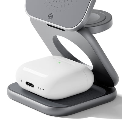 KUXIU X40 Turbo Qi2.2 Certified 25W 3-in-1 MagSafe Foldable Wireless Charging Stand - Gray