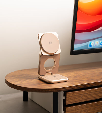 KUXIU X40Q Składany Stojak Ładujący MagSafe 3 w 1 z Certyfikatem Qi2 - Pustynny Tytan