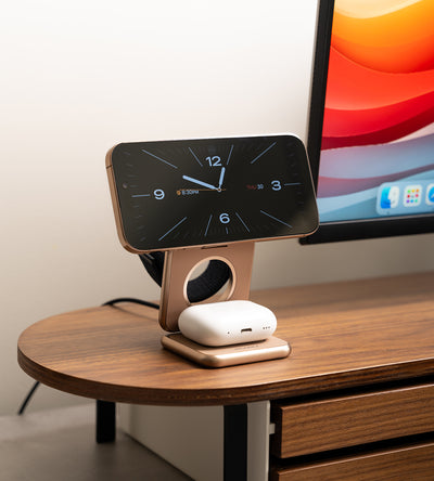 KUXIU X40Q Składany Stojak Ładujący MagSafe 3 w 1 z Certyfikatem Qi2 - Pustynny Tytan