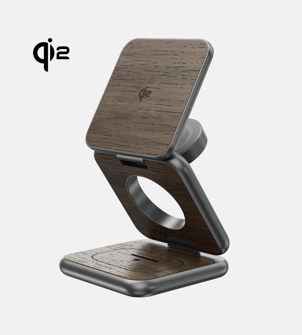 KUXIU X40Q QI2 15W 3-In-1 Foldable Magnetic Wireless Charging Station - Wood Grain