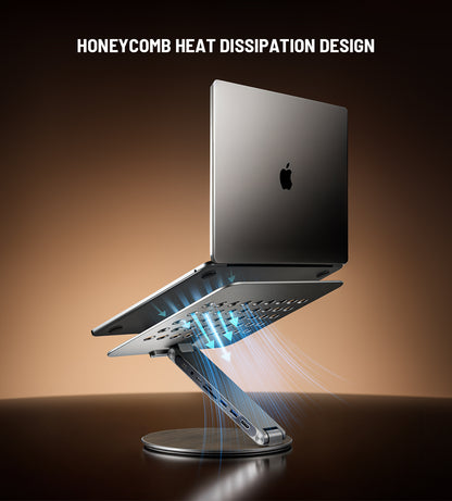 KUXIU X53 Ergonomischer Laptopständer mit integriertem 8-in-1-Hub - Holzmaserung